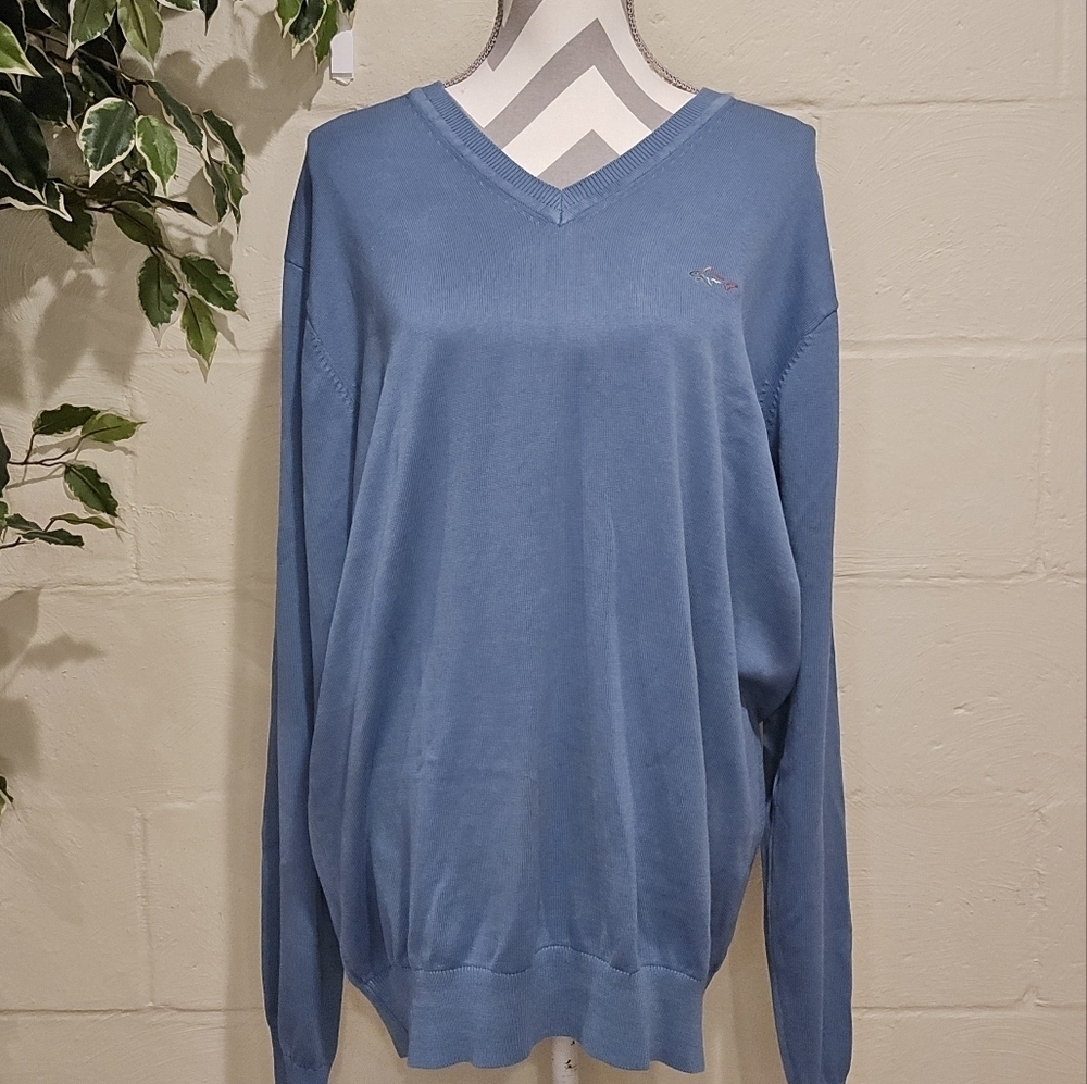 Greg Norman SHARK Natural Performance V-neck Sweater Wave Blue Sz XL. - Picture 1 of 10